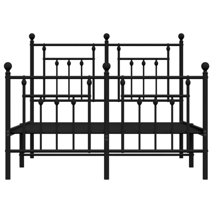 Metal Bed Frame With Headboard And Footboard Black 120X190 Cm Small Double