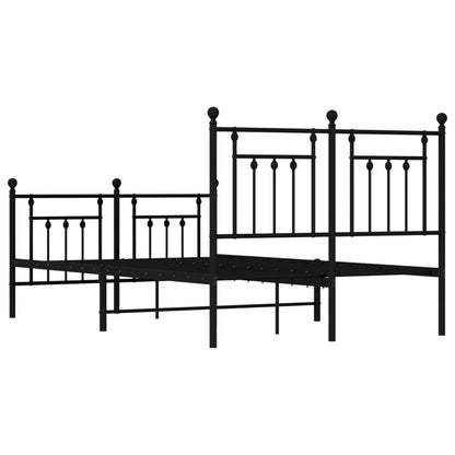 Metal Bed Frame With Headboard And Footboard Black 120X190 Cm Small Double