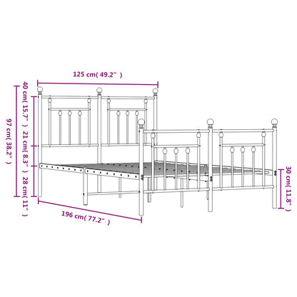 Metal Bed Frame With Headboard And Footboard Black 120X190 Cm Small Double