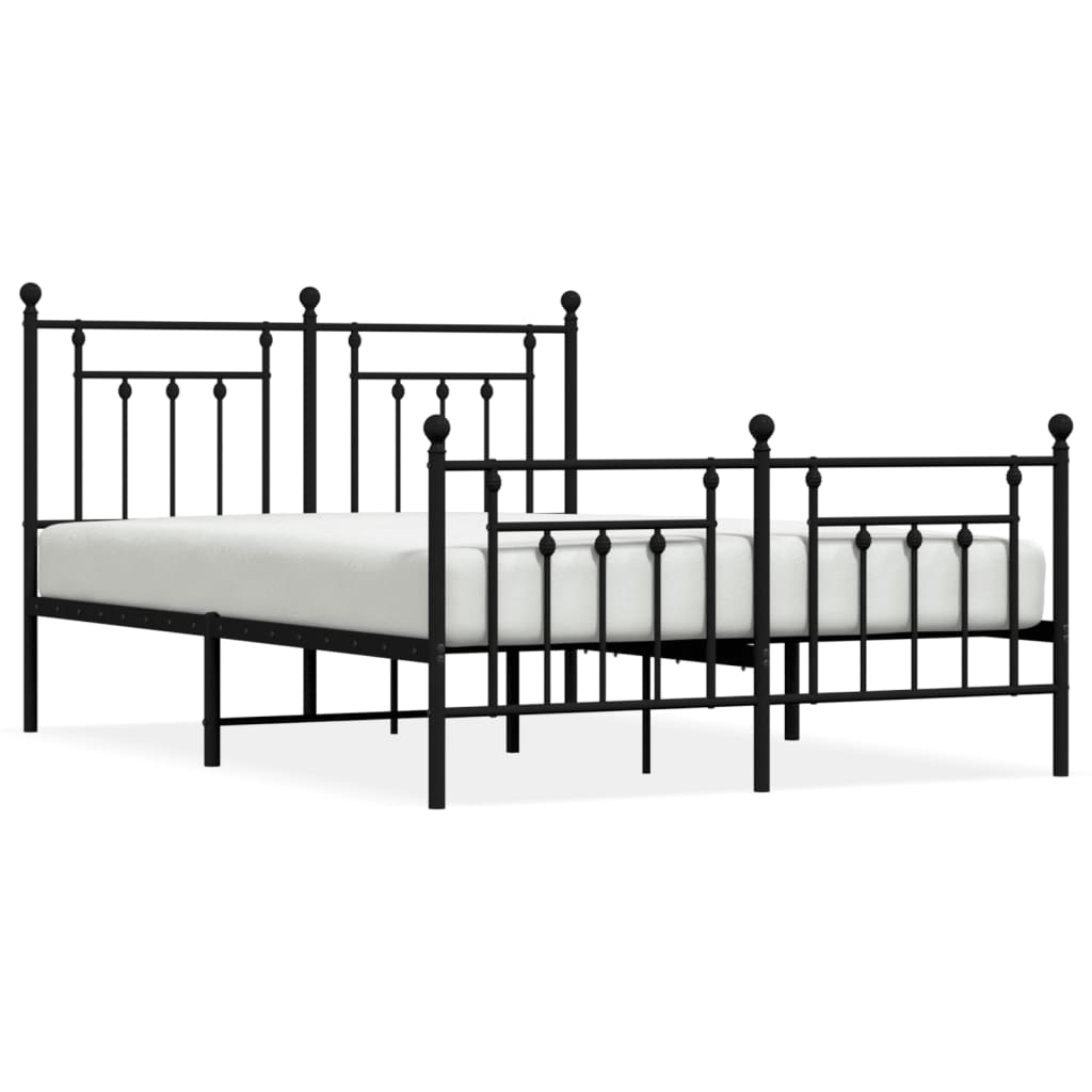 Metal Bed Frame With Headboard And Footboard Black 150X200 Cm King Size