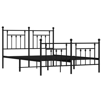 Metal Bed Frame With Headboard And Footboard Black 150X200 Cm King Size