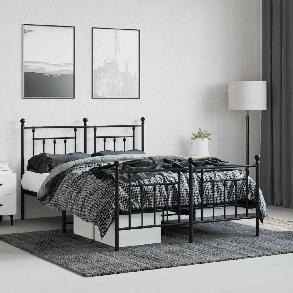 Metal Bed Frame With Headboard And Footboard Black 150X200 Cm King Size