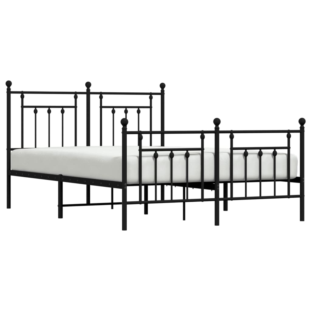 Metal Bed Frame With Headboard And Footboard Black 150X200 Cm King Size