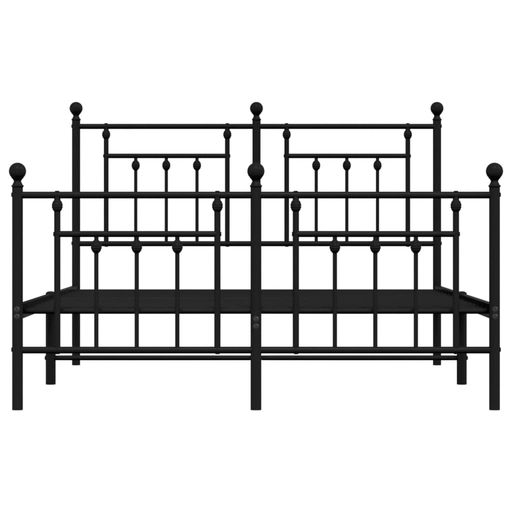 Metal Bed Frame With Headboard And Footboard Black 150X200 Cm King Size