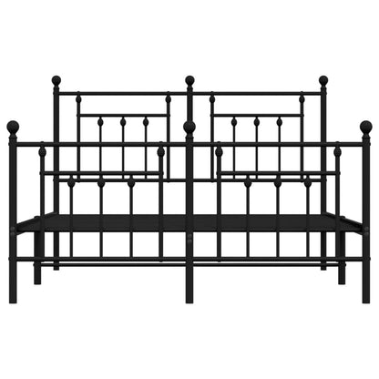 Metal Bed Frame With Headboard And Footboard Black 150X200 Cm King Size