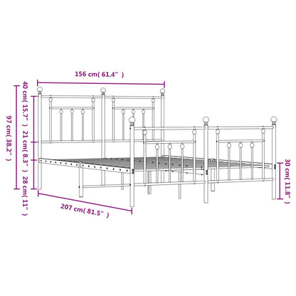 Metal Bed Frame With Headboard And Footboard Black 150X200 Cm King Size