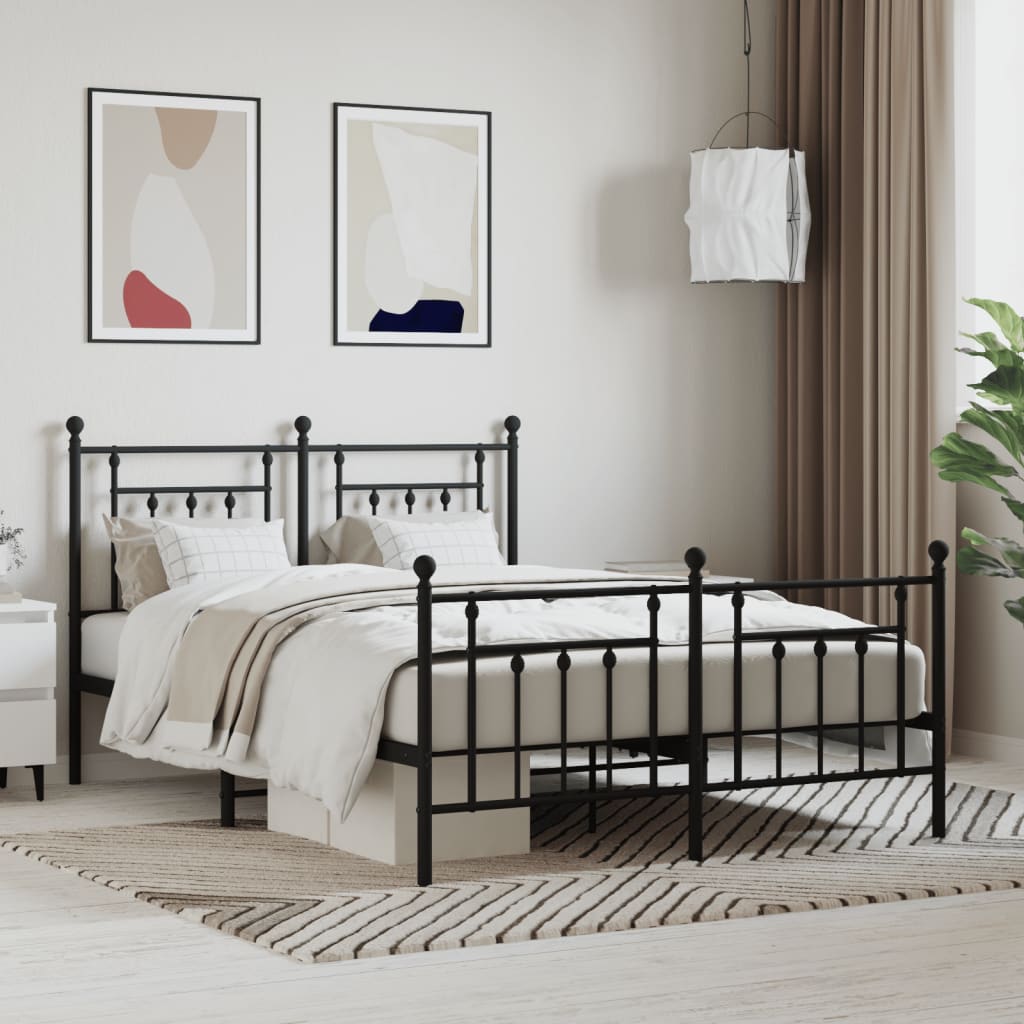 Metal Bed Frame With Headboard And Footboard Black 150X200 Cm King Size