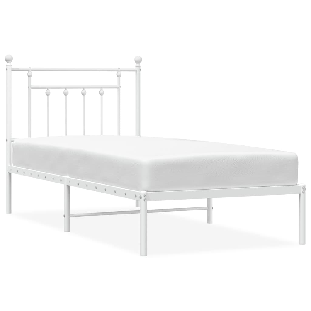 Metal Bed Frame With Headboard White 90X190 Cm Single