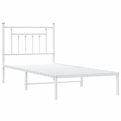 Metal Bed Frame With Headboard White 90X190 Cm Single