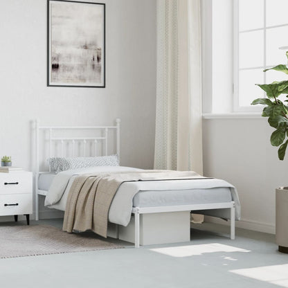 Metal Bed Frame With Headboard White 90X190 Cm Single