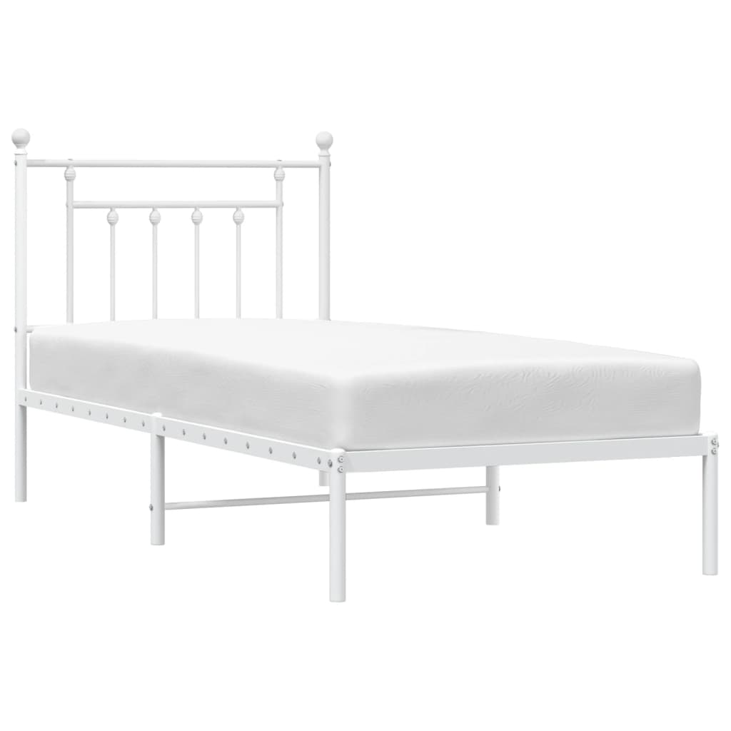 Metal Bed Frame With Headboard White 90X190 Cm Single