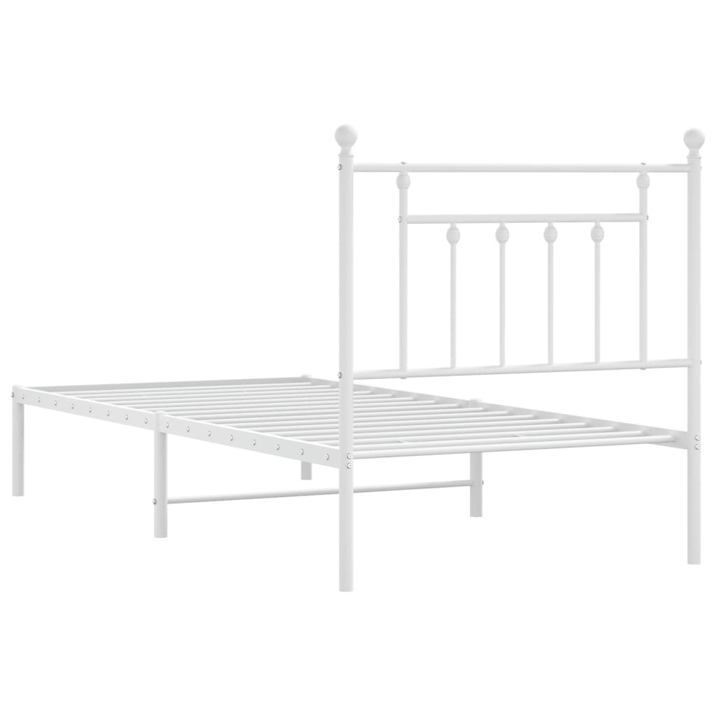 Metal Bed Frame With Headboard White 90X190 Cm Single