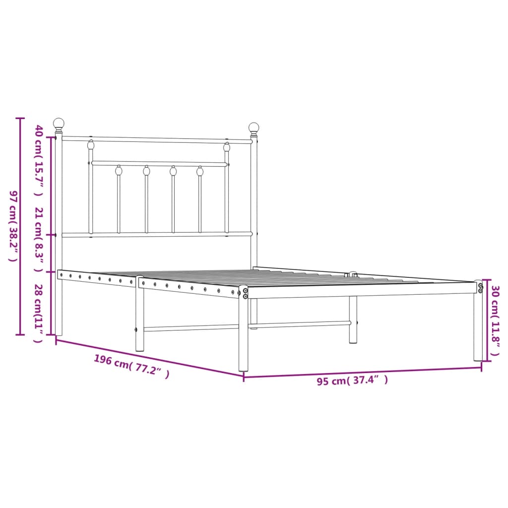 Metal Bed Frame With Headboard White 90X190 Cm Single