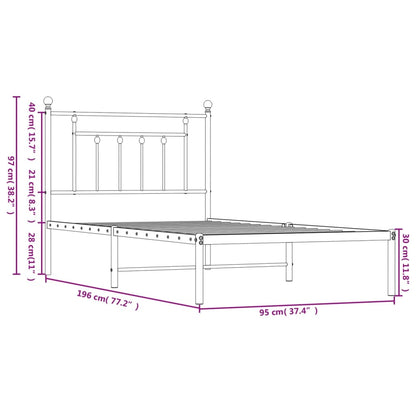 Metal Bed Frame With Headboard White 90X190 Cm Single