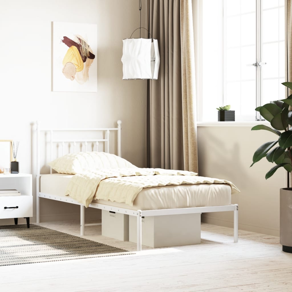 Metal Bed Frame With Headboard White 90X190 Cm Single