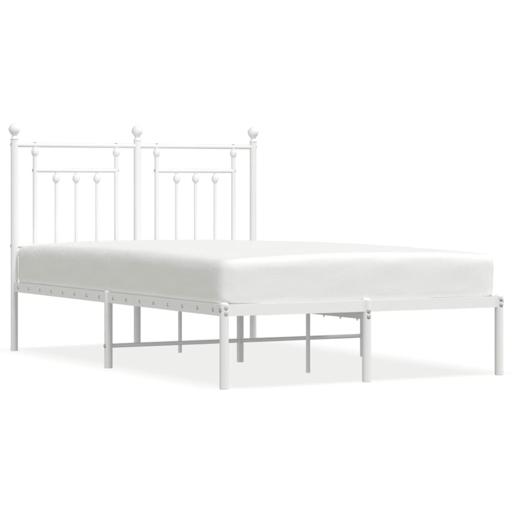 Metal Bed Frame With Headboard White 120X190 Cm Small Double