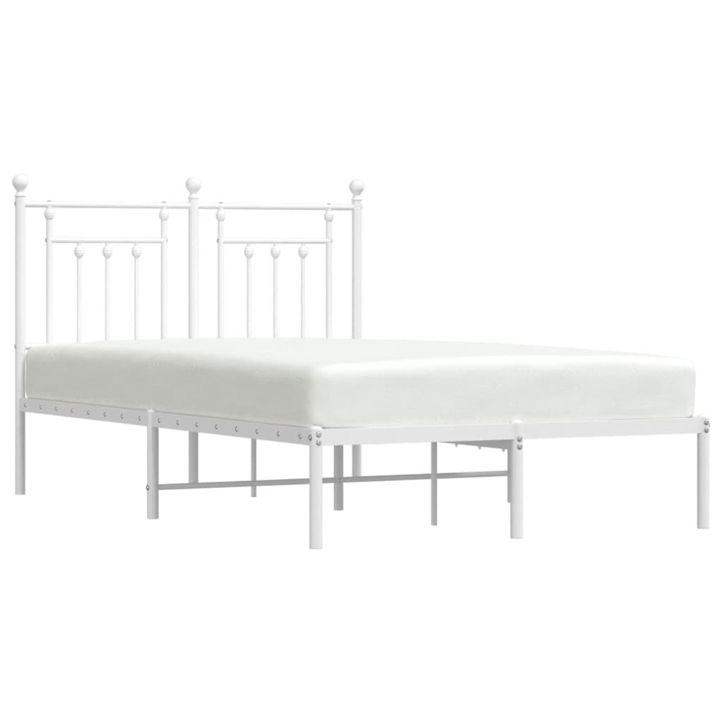 Metal Bed Frame With Headboard White 120X190 Cm Small Double