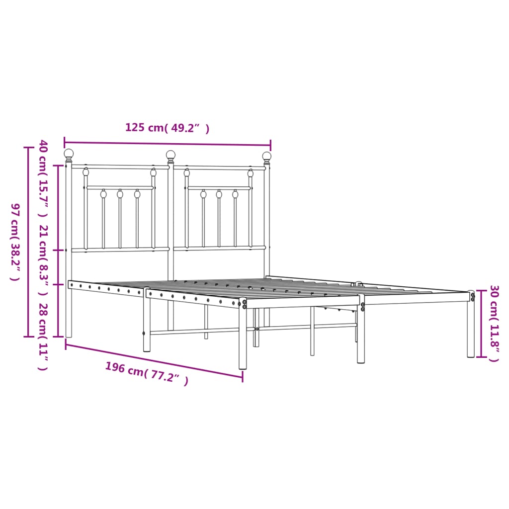 Metal Bed Frame With Headboard White 120X190 Cm Small Double