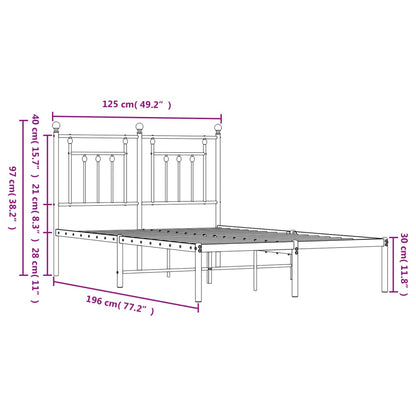 Metal Bed Frame With Headboard White 120X190 Cm Small Double