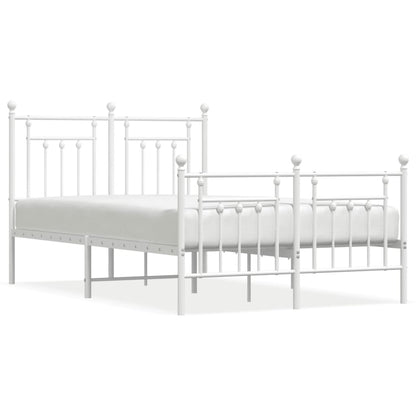 Metal Bed Frame With Headboard And Footboard White 120X190 Cm Small Double