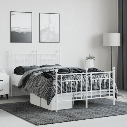 Metal Bed Frame With Headboard And Footboard White 120X190 Cm Small Double