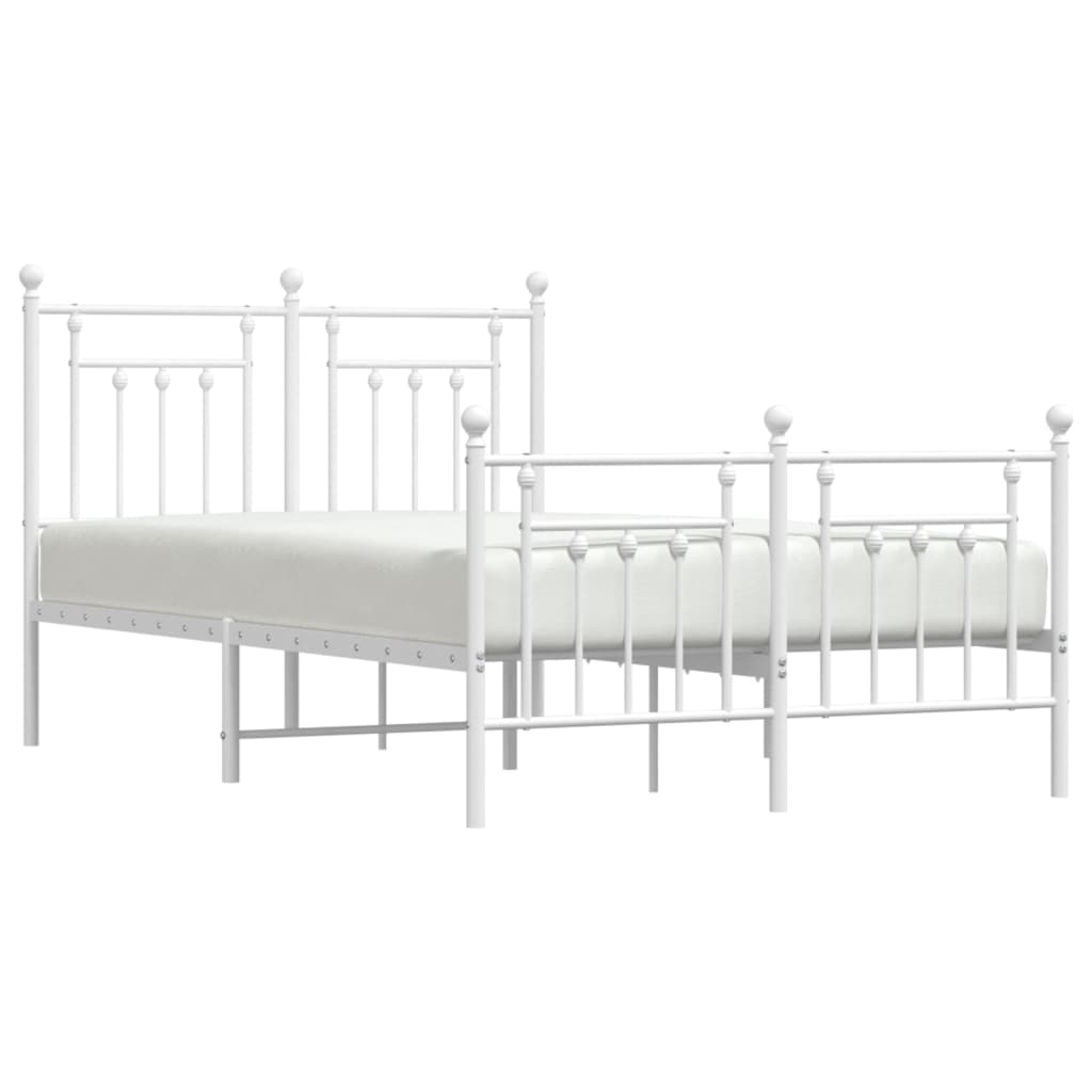 Metal Bed Frame With Headboard And Footboard White 120X190 Cm Small Double