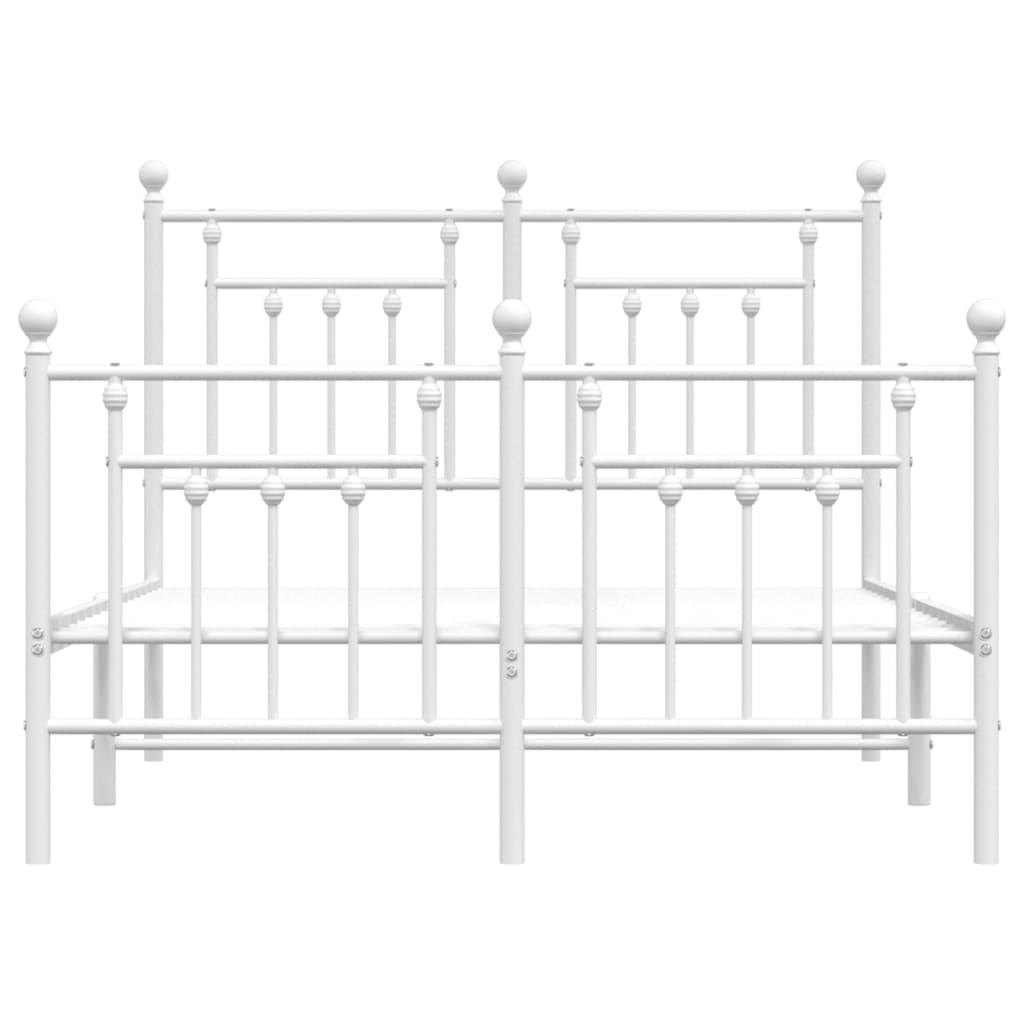 Metal Bed Frame With Headboard And Footboard White 120X190 Cm Small Double