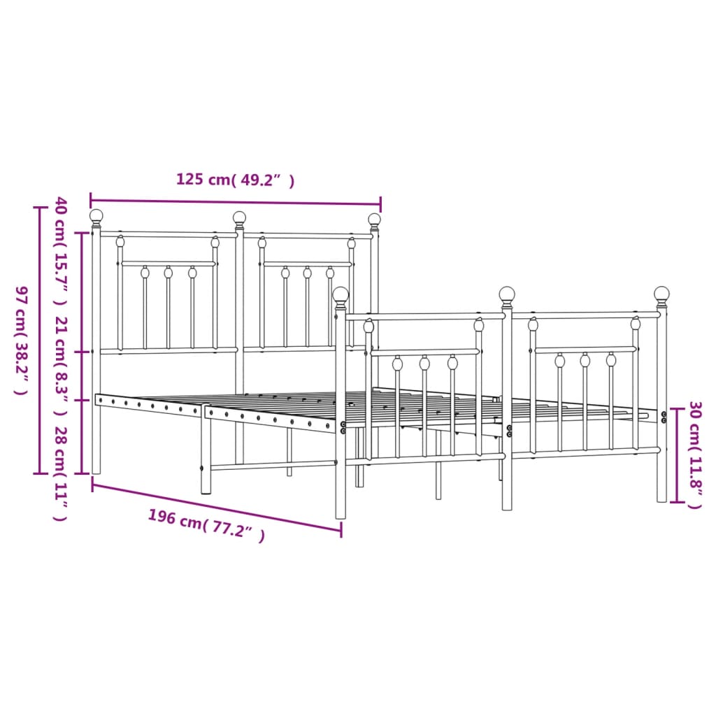 Metal Bed Frame With Headboard And Footboard White 120X190 Cm Small Double