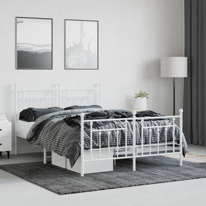 Metal Bed Frame With Headboard And Footboard White 150X200 Cm King Size