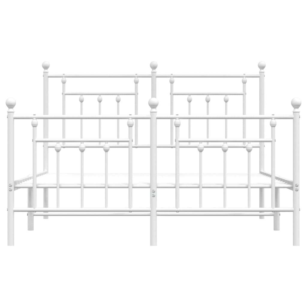 Metal Bed Frame With Headboard And Footboard White 150X200 Cm King Size