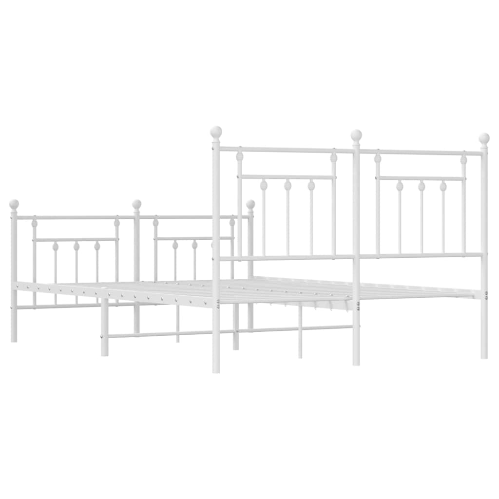 Metal Bed Frame With Headboard And Footboard White 150X200 Cm King Size