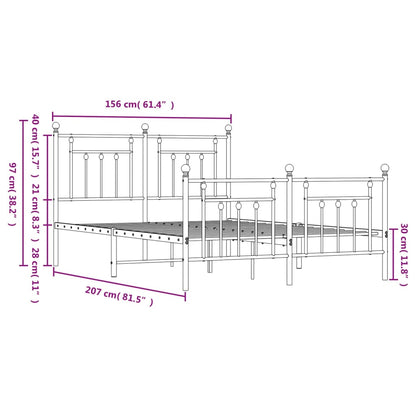 Metal Bed Frame With Headboard And Footboard White 150X200 Cm King Size