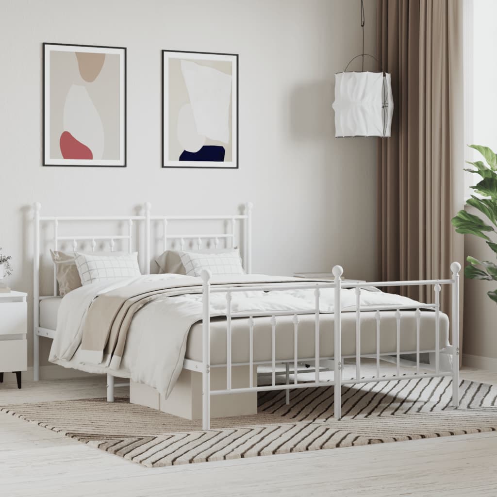 Metal Bed Frame With Headboard And Footboard White 150X200 Cm King Size