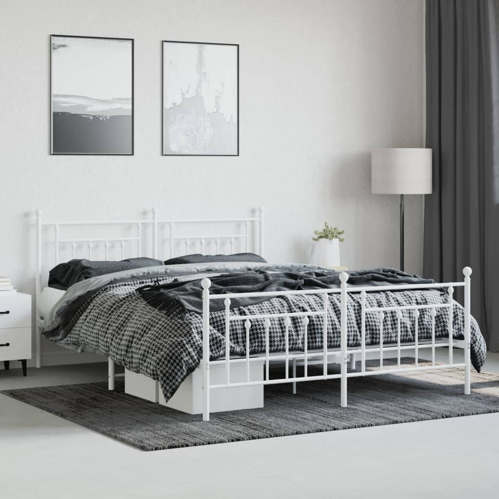 Metal Bed Frame With Headboard And Footboard White 180X200 Cm Super King