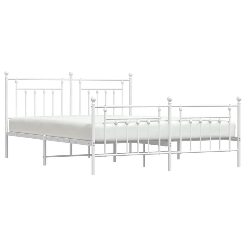 Metal Bed Frame With Headboard And Footboard White 180X200 Cm Super King