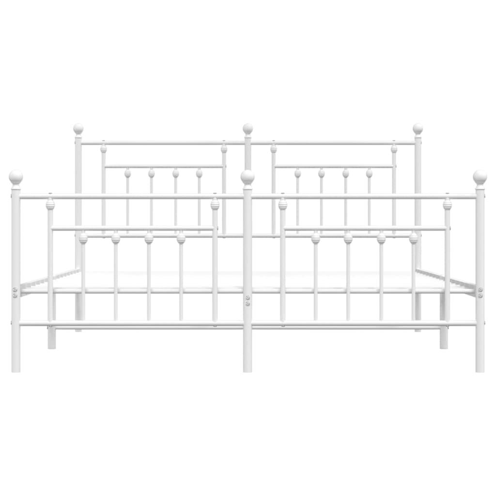 Metal Bed Frame With Headboard And Footboard White 180X200 Cm Super King