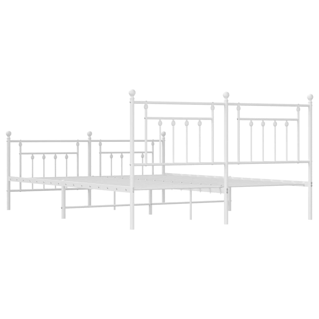 Metal Bed Frame With Headboard And Footboard White 180X200 Cm Super King