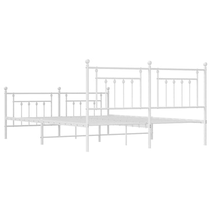 Metal Bed Frame With Headboard And Footboard White 180X200 Cm Super King