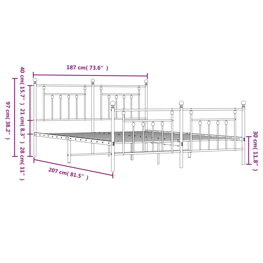 Metal Bed Frame With Headboard And Footboard White 180X200 Cm Super King