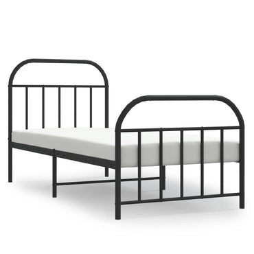 Metal Bed Frame With Headboard And Footboard Black 90X190 Cm Single