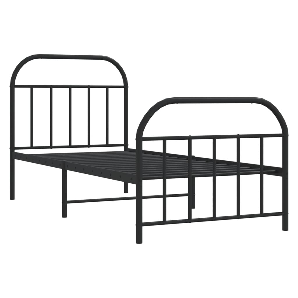 Metal Bed Frame With Headboard And Footboard Black 90X190 Cm Single