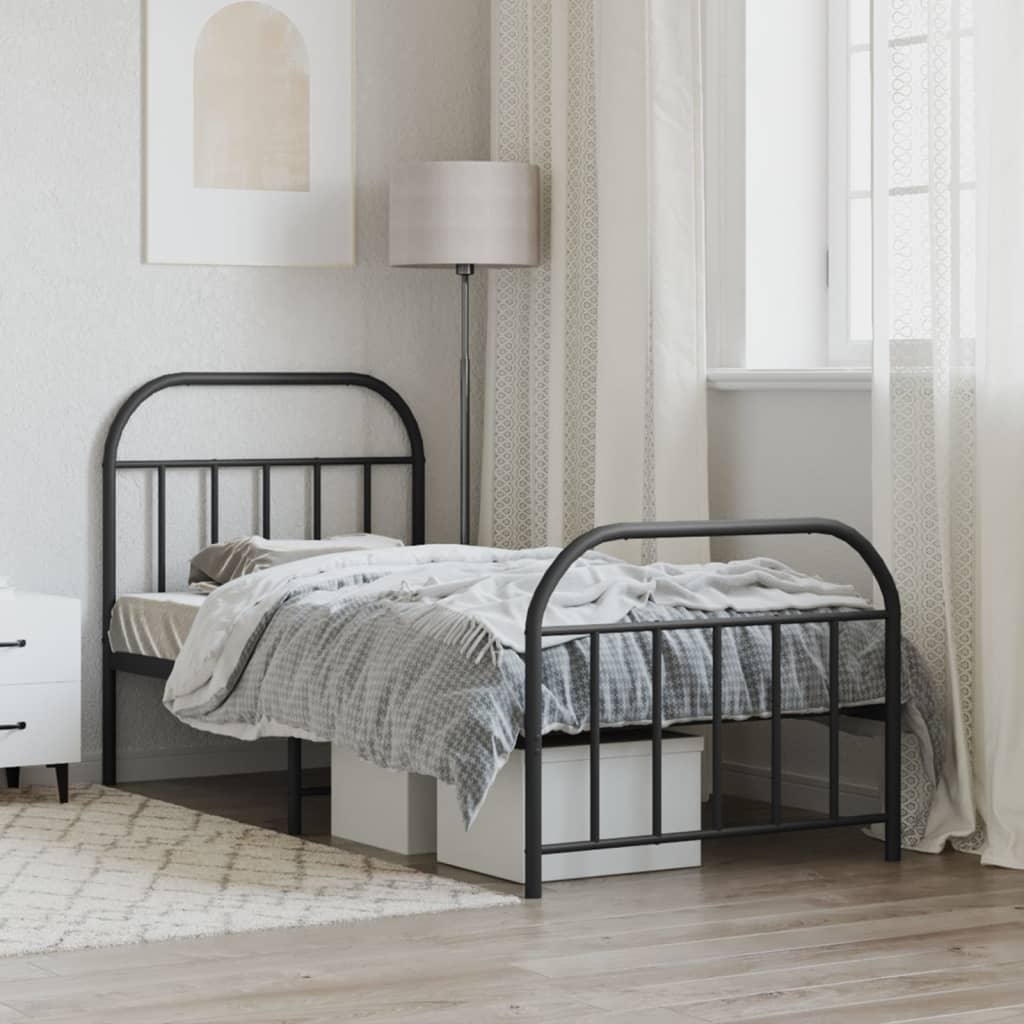 Metal Bed Frame With Headboard And Footboard Black 90X190 Cm Single