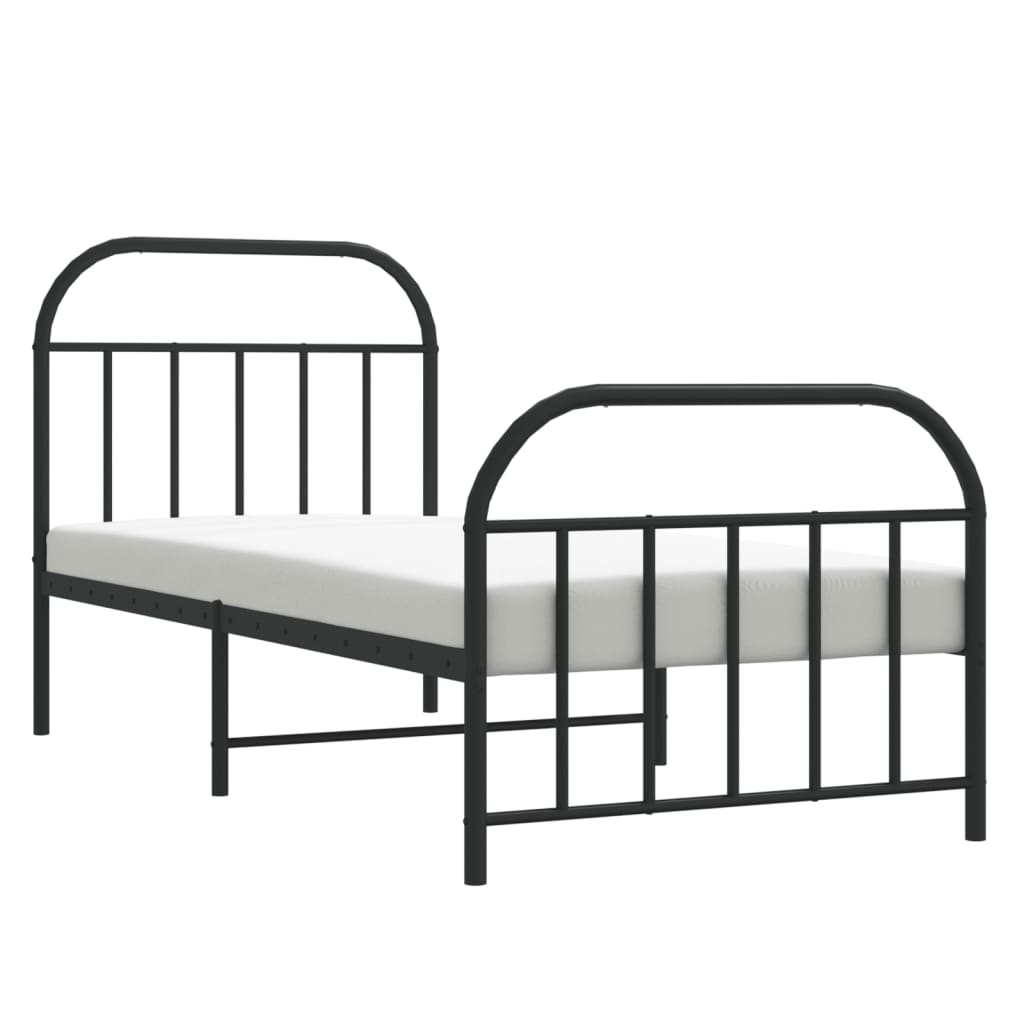 Metal Bed Frame With Headboard And Footboard Black 90X190 Cm Single