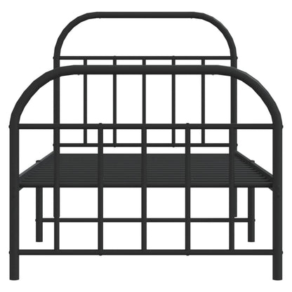 Metal Bed Frame With Headboard And Footboard Black 90X190 Cm Single