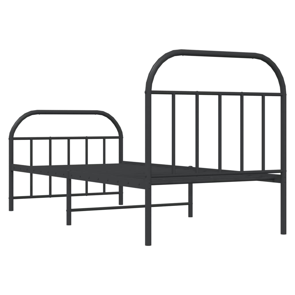 Metal Bed Frame With Headboard And Footboard Black 90X190 Cm Single