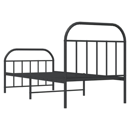 Metal Bed Frame With Headboard And Footboard Black 90X190 Cm Single