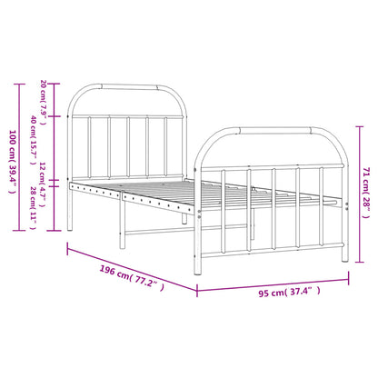 Metal Bed Frame With Headboard And Footboard Black 90X190 Cm Single