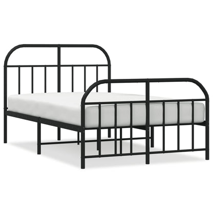 Metal Bed Frame With Headboard And Footboard Black 120X190 Cm Small Double