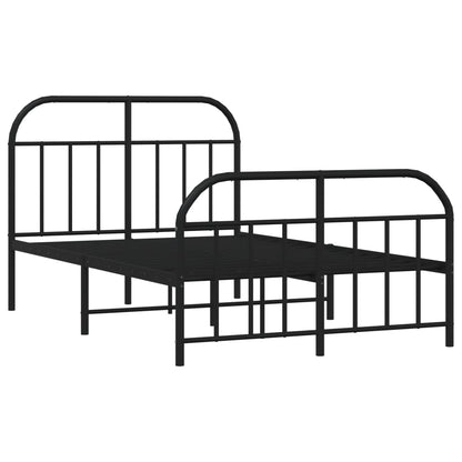 Metal Bed Frame With Headboard And Footboard Black 120X190 Cm Small Double