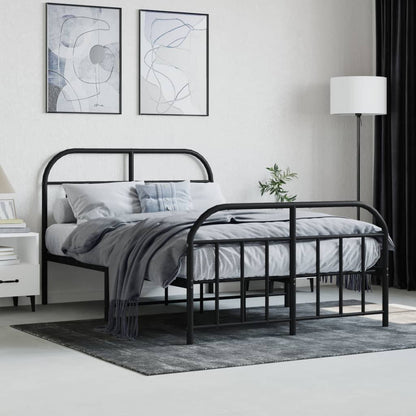 Metal Bed Frame With Headboard And Footboard Black 120X190 Cm Small Double